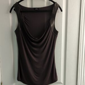 Guess Brown Draping Tank Top With Leather like Accents
